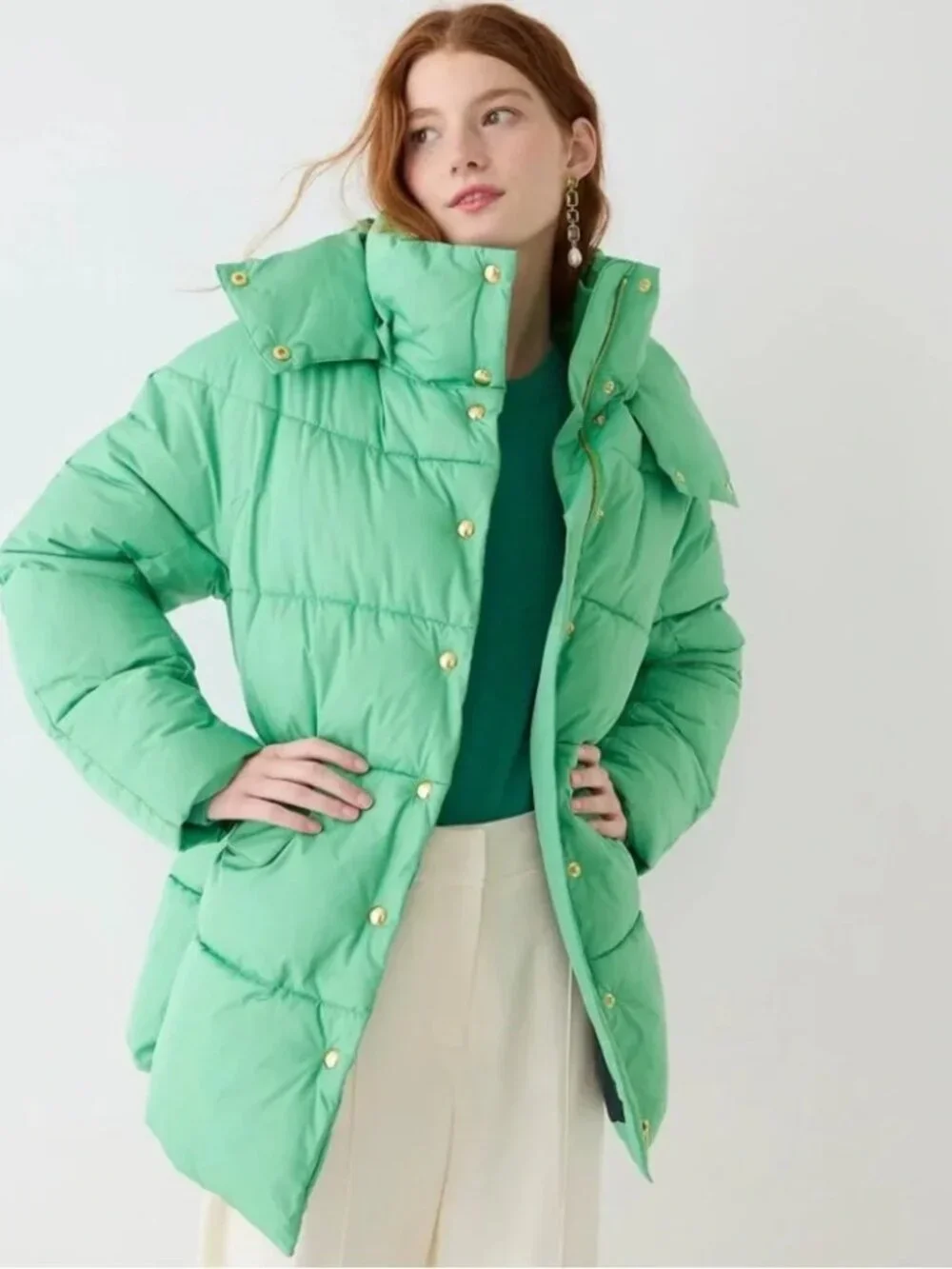 J. Crew Women's Chateau Puffer Coat - Classic Green